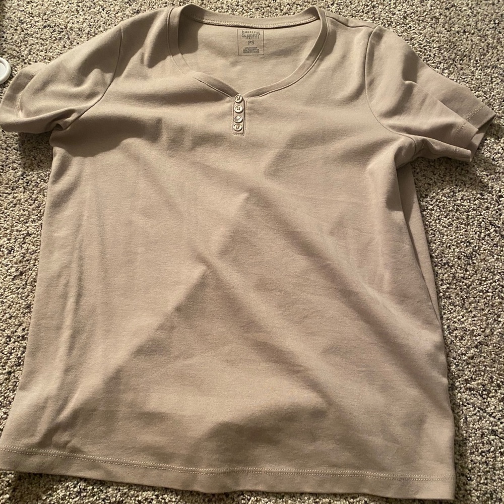 V neck button light brown shirt